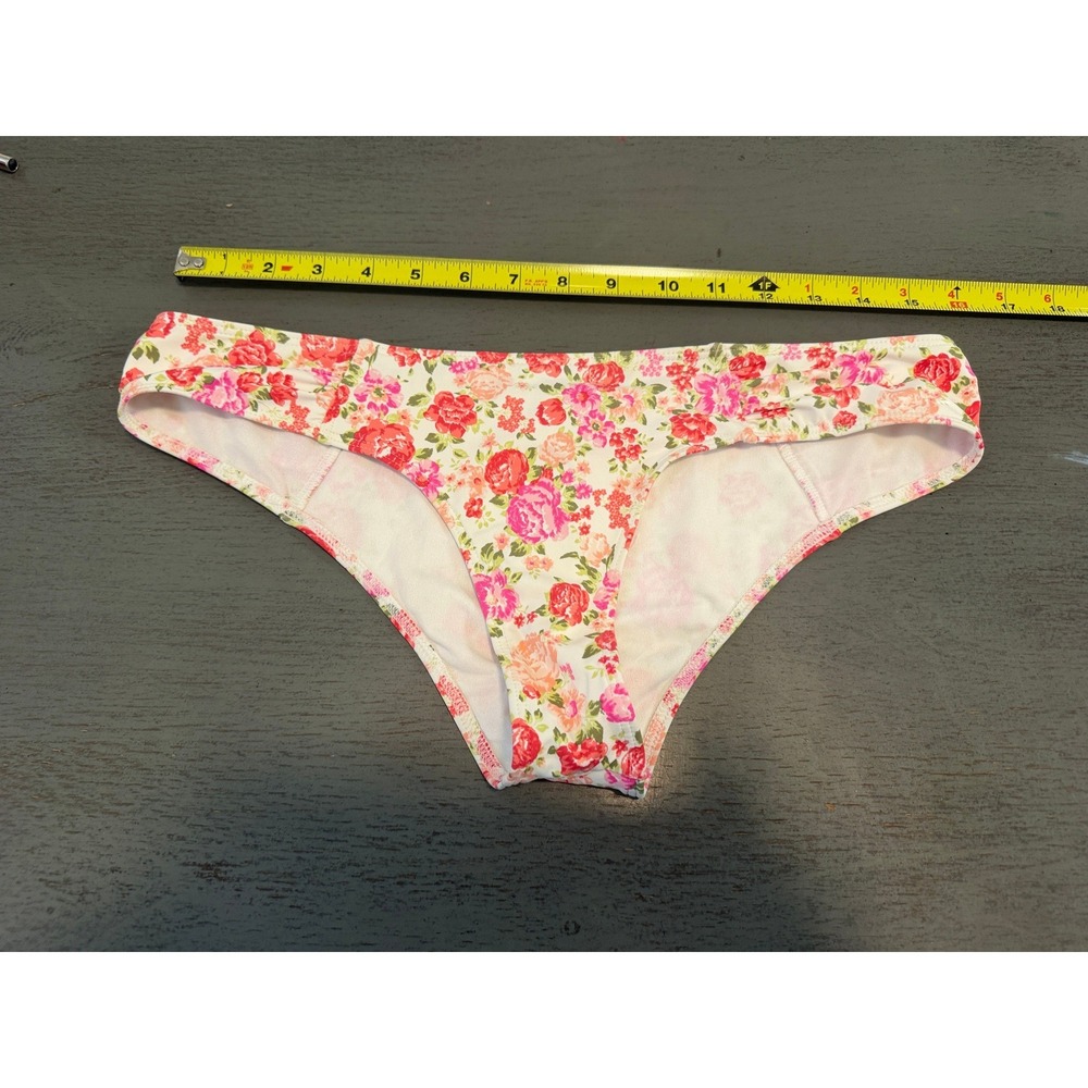 Abercrombie & Fitch Floral Bikini Bottom Pink Red Rose Strappy Cutout Medium